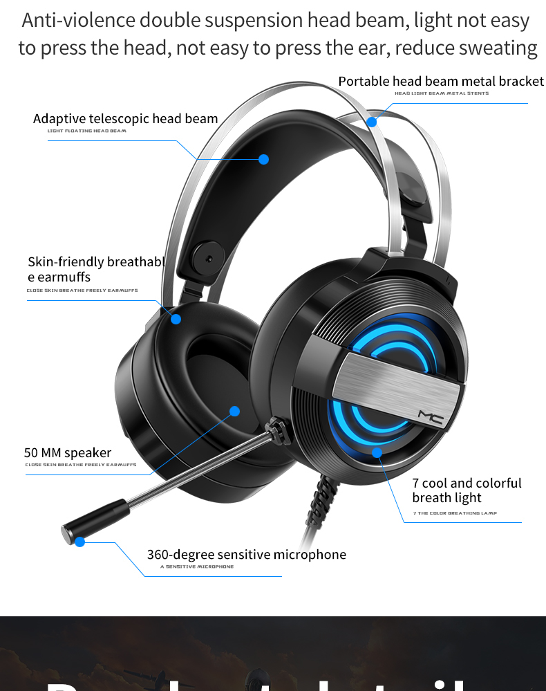 Wired Gaming Headset noise Cancelling Microphone Tomem Stability